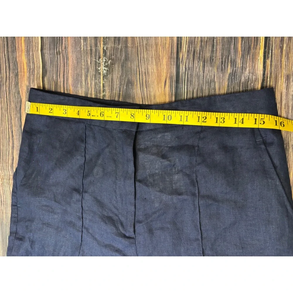 Zara Trousers Womens L Navy Blue 100% Linen High Waisted Wide Leg NWT